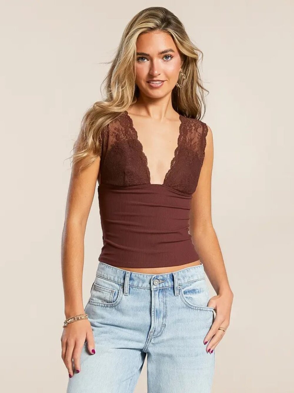 Free People XS Bittersweet Power Play Cami Sleeveless Lace Trimmed Top 60% off